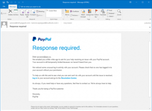 PayPal Phishing Example