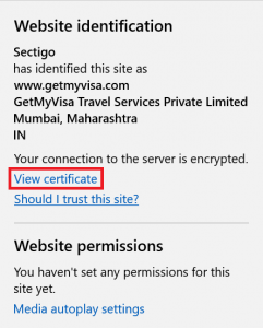 Certificate info on Microsoft edge