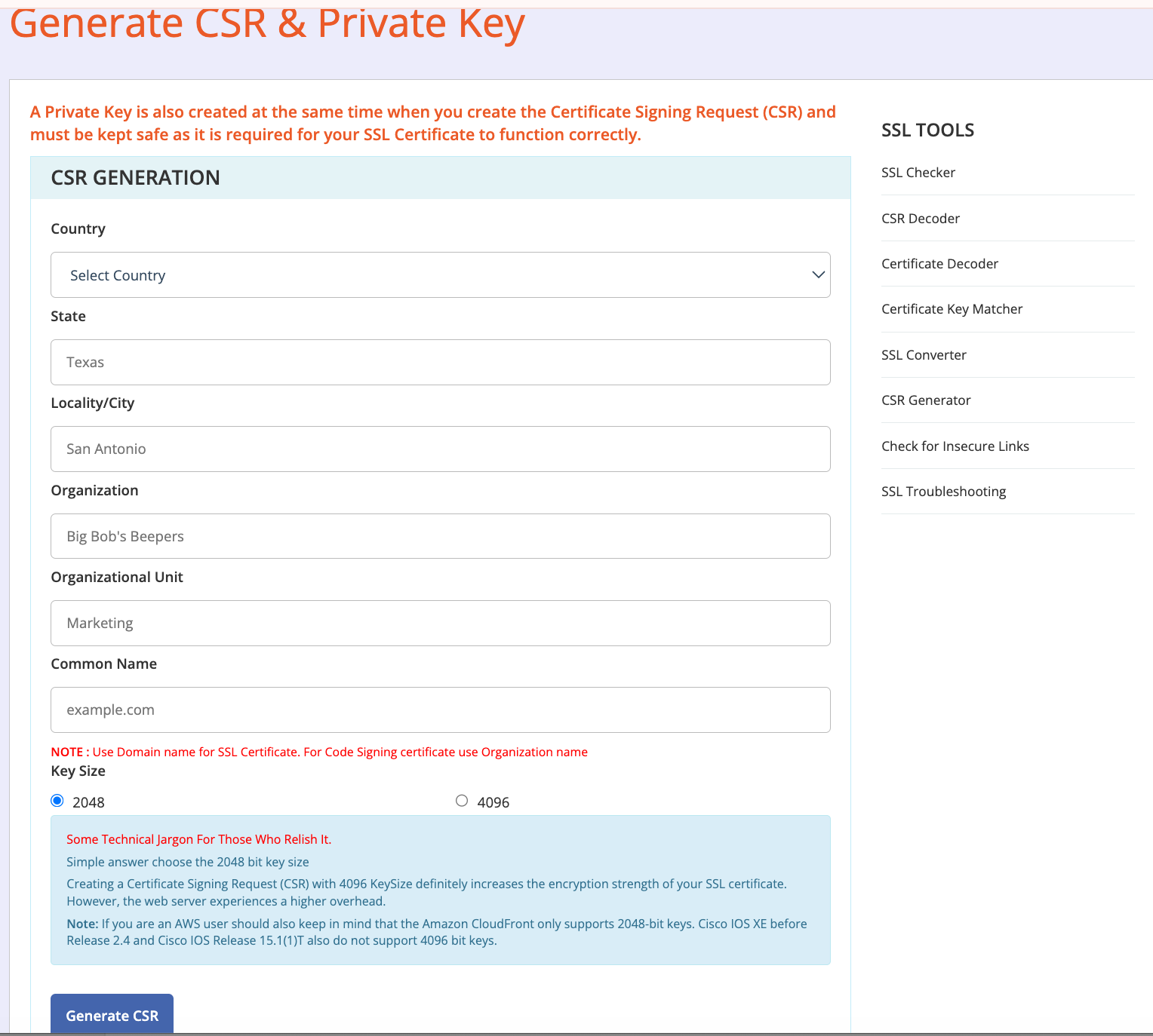 Generate CSR Key